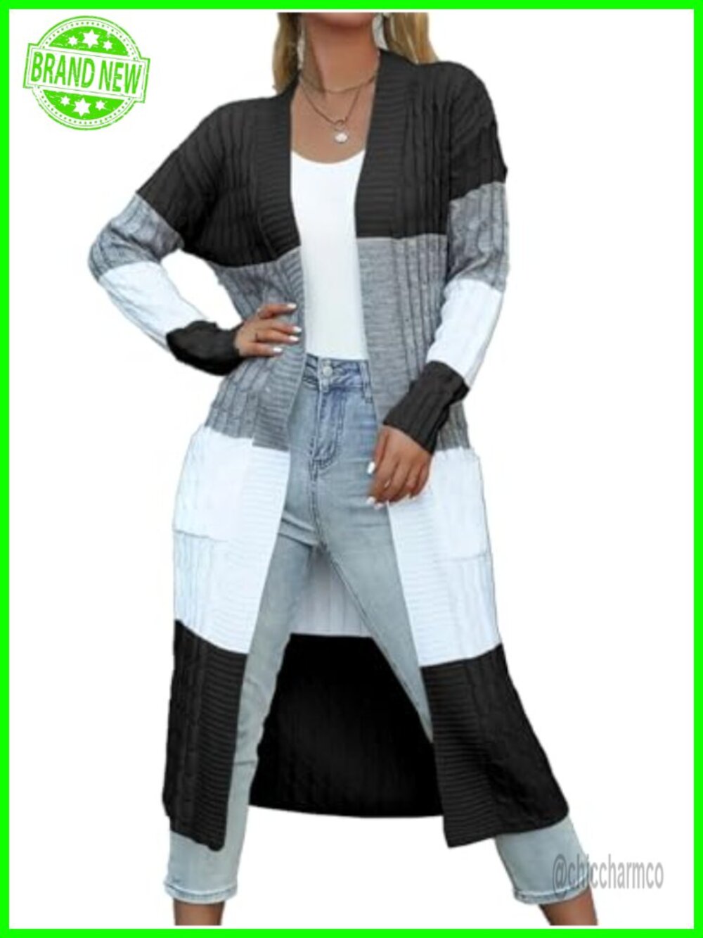 Womens Long Duster Cardigan Chunky Cable Knit Open Front Sweater